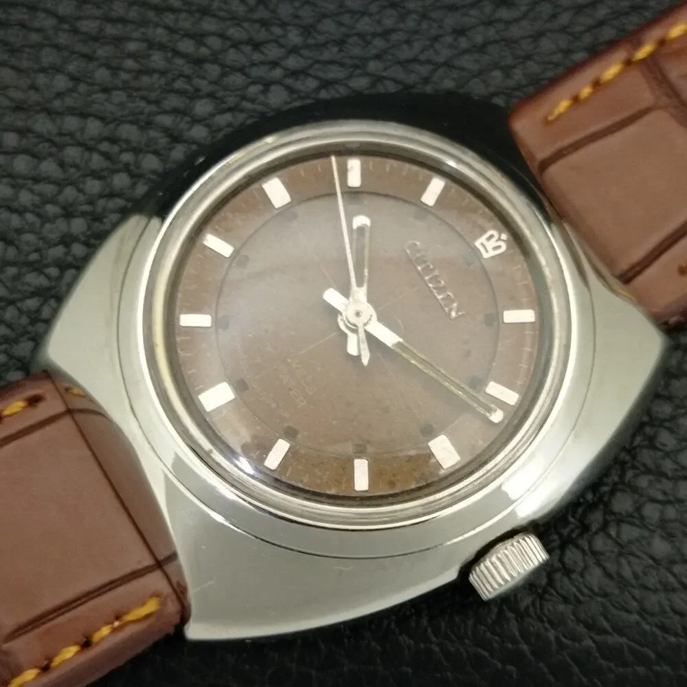 Vintage 1983 Citizen Manual Wound Mens Silver Watch & Silver accents